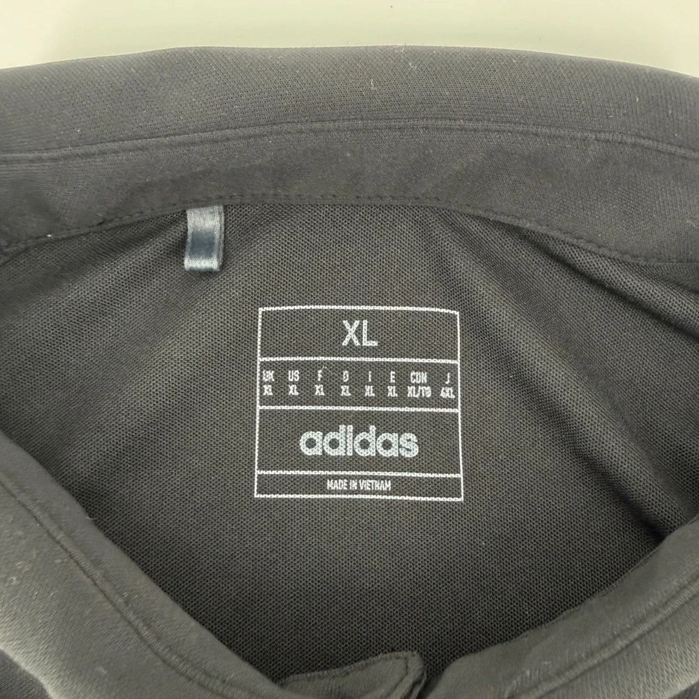 Adidas Polo Shirt Mens XL Graphic Chest Stripe Performance Polyester Black